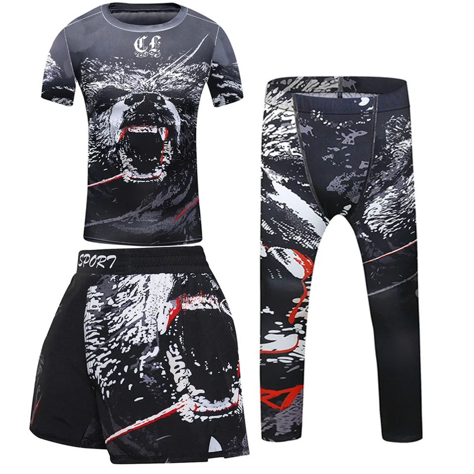 Kindershirt Broek Set Jongens MMA Shorts Boksen Muay Thai Jiu Jitsu Rashguard Kinderen Kickboksen Hardlooptraining Sportpak