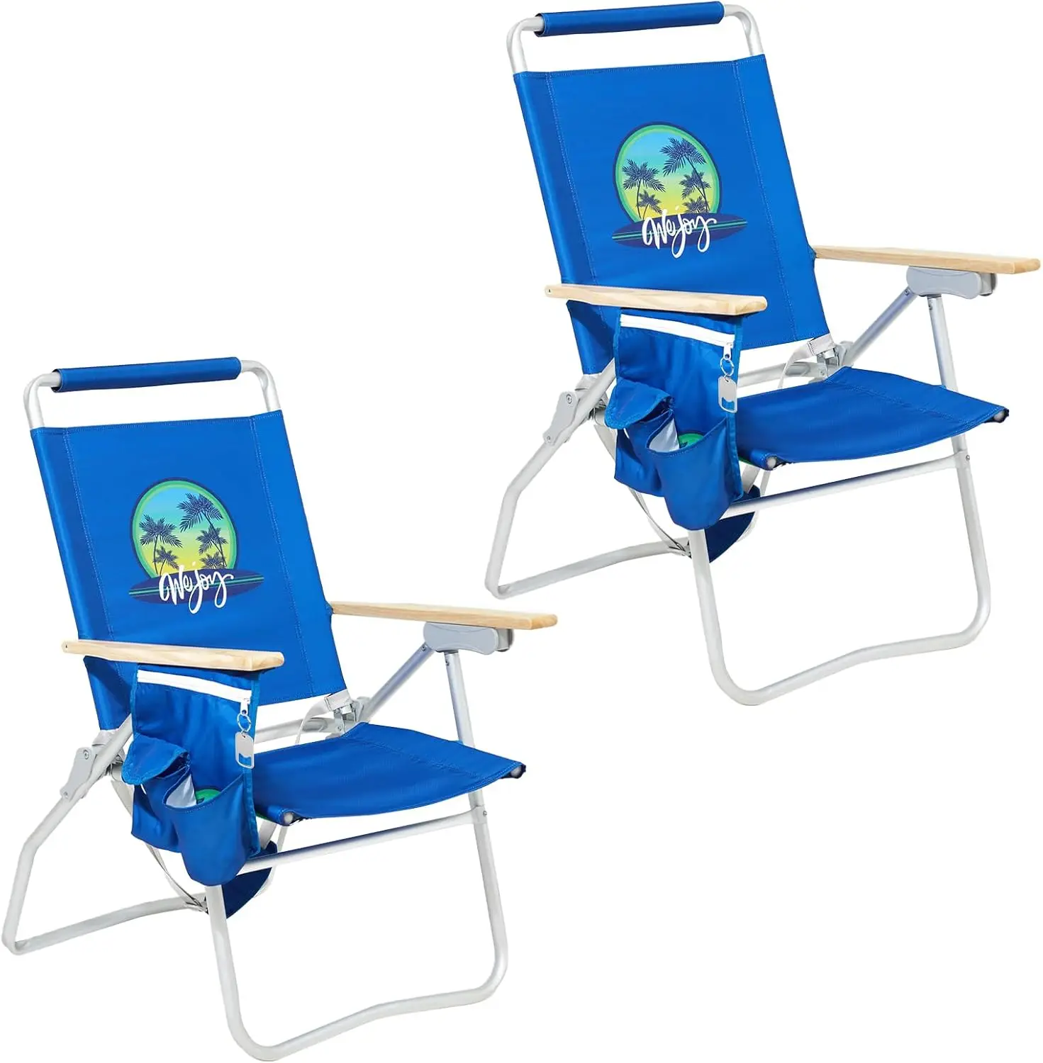 #WEJOY High Back Aluminum Beach Chair Beach Chair Sling Camping/Sunbathing Chairs with 4 Adjustable Position, Wooden Armrest, St