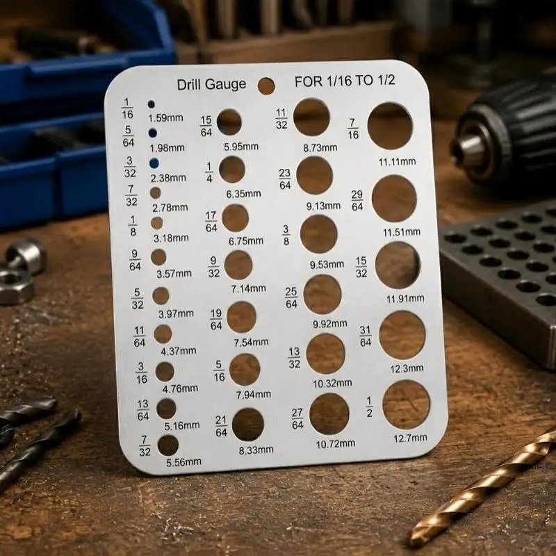 【CCA】Stainless Steel 29 Hole Drill Gauge High Contrast Markings Durable Quick Precise Measuring 1/16 To 1/2 Inch Bits