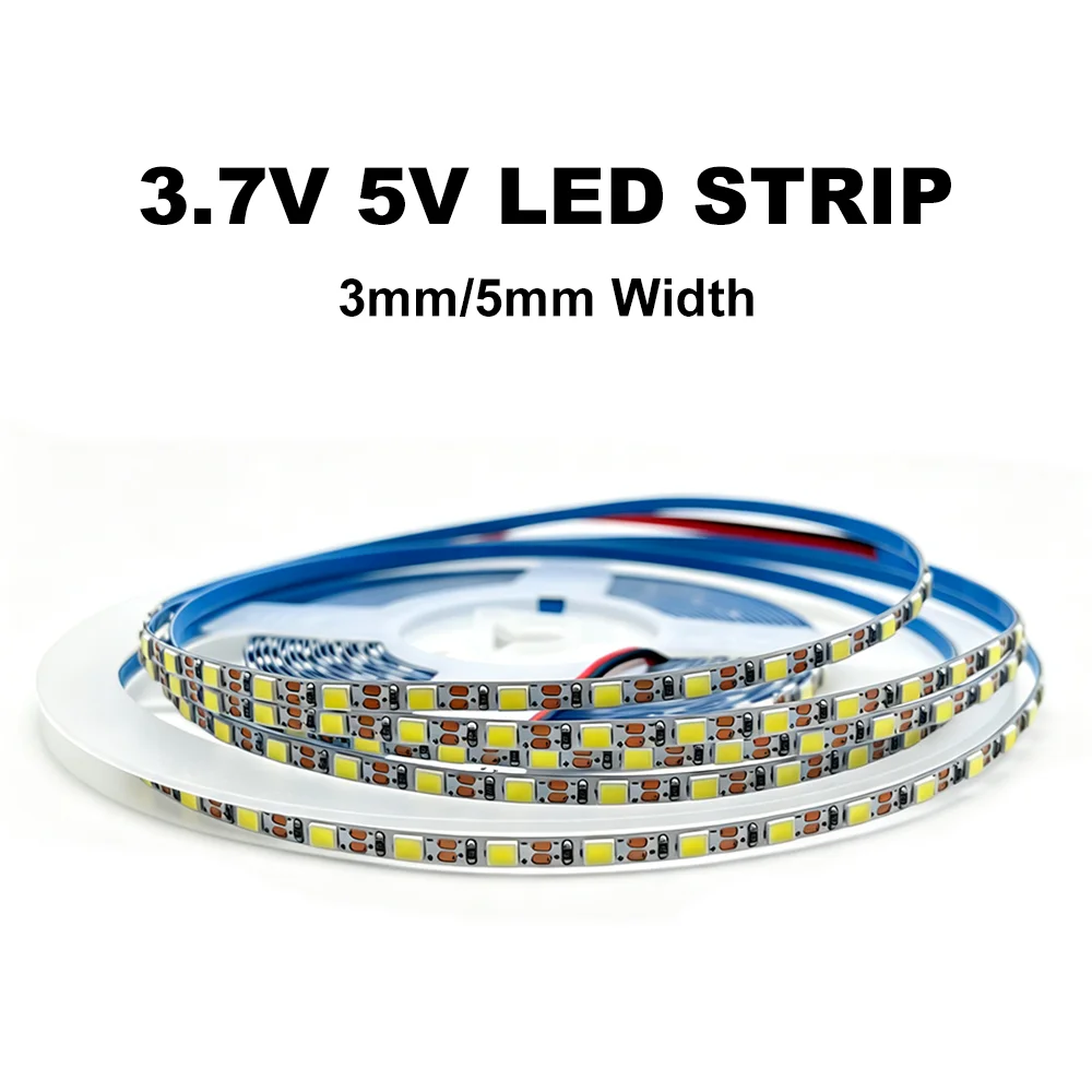 5m 3.7V 5V 3mm Narrow Width LED Strip Lights 2835 110leds Flexible LED Ribbon White Pink yellow Red Gift Box Mirror Backlight
