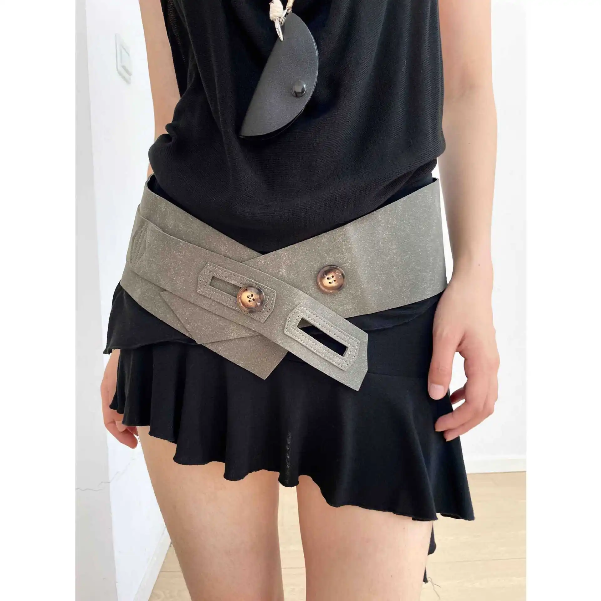 

Высококачественный широкий пояс в западном стиле в стиле ретро для женщин, замшевый и замшевый пояс, улучшенный с платьем, уплотнитель на талии, универсальный пояс