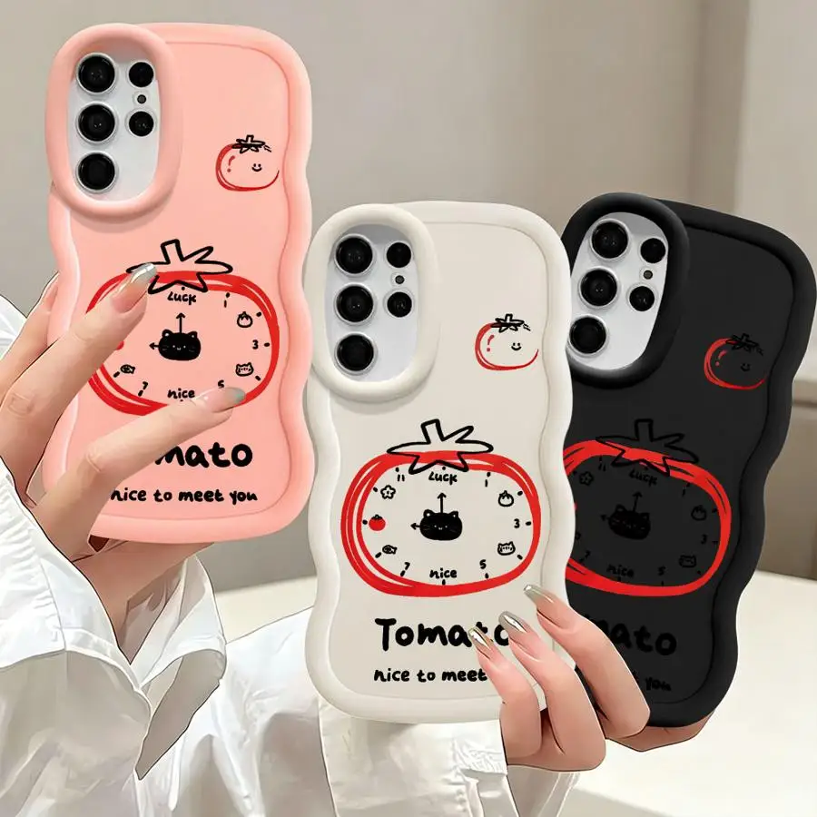 Doodle Tomato Clock Case for Samsung Galaxy S26 S24+ S25+ S20 FE S25 S24 S21 S22 Ultra S23 Plus Soft Phone Cover