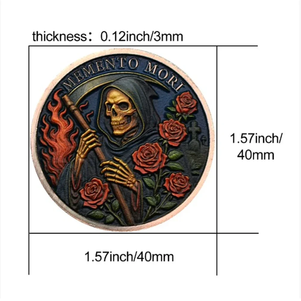 عملة تذكارية تذكارية موري مطلية بالذهب على شكل جمجمة وردية تذكارية #3