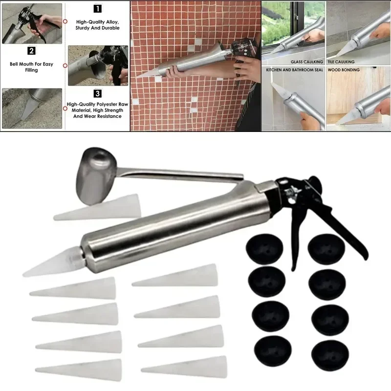 Stainless Steel Caulking Gun Tool Tile Caulking Gun Cultural Cement Grouting Tool External Wall Caulking Glue Gun Sealant Cement