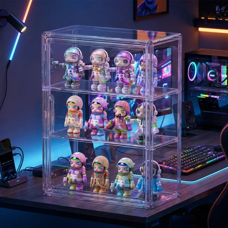 Transparent acrylic figure display box, two-layer removable baffle, waterproof and dustproof, suitable for small doll storage