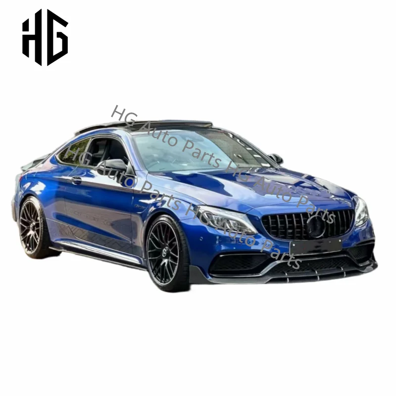 For Mercedes Benz C Class W205 AMG C63 2015-2019 Brabus Style Front Chin Spoiler Splitter Carbon Fiber Car Front Bumper Lip Kit