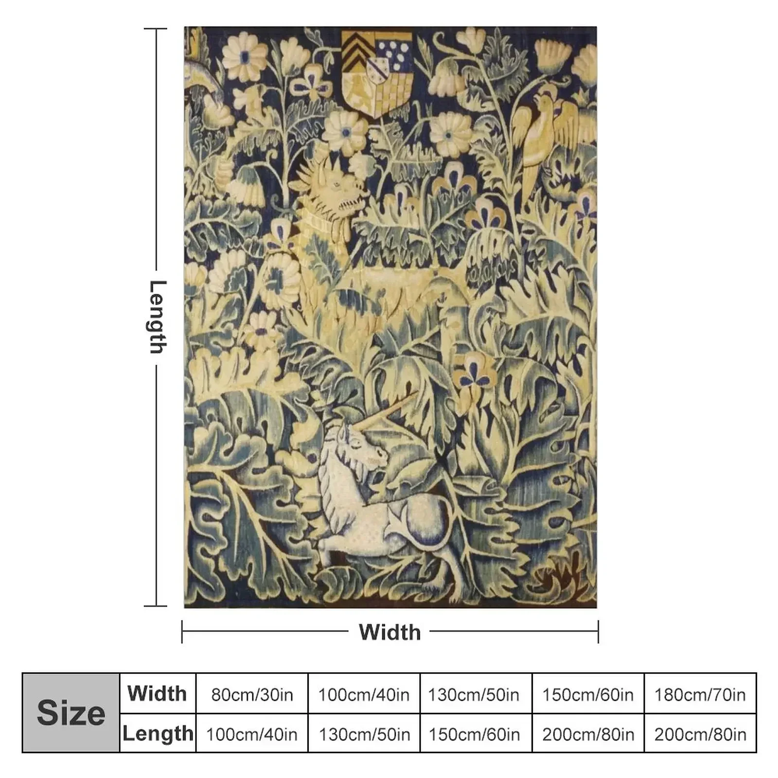 UNICORN, DRAGON ,BIRDS,ANIMALS AMONG CABBAGE LEAVES ANTIQUE GREEN FLORAL TAPESTRY Throw Blanket Kid'S For Baby Blankets