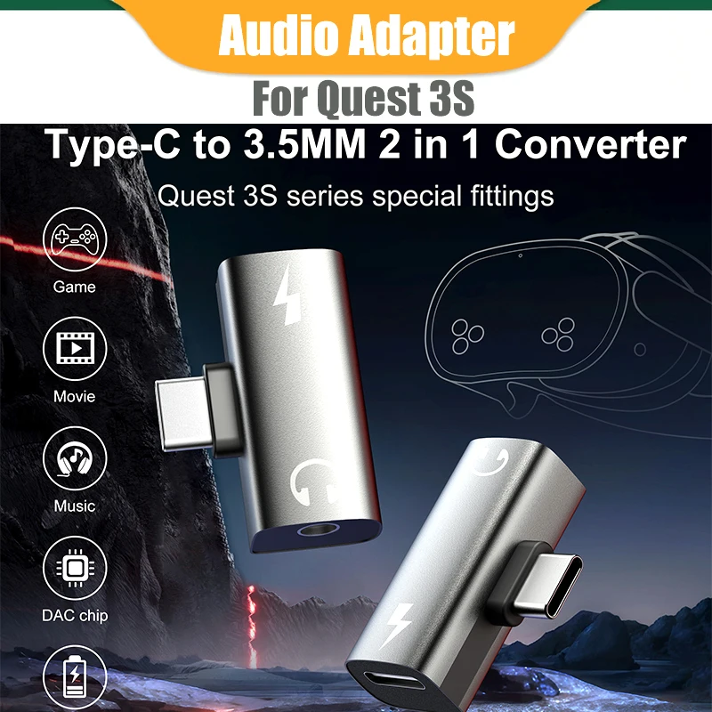نوع C إلى 3.5 مللي متر Aux محول Type-c 3.5 جاك كابل الصوت ل ميتا كويست 3S لعبة اكسسوارات موصل شاحن