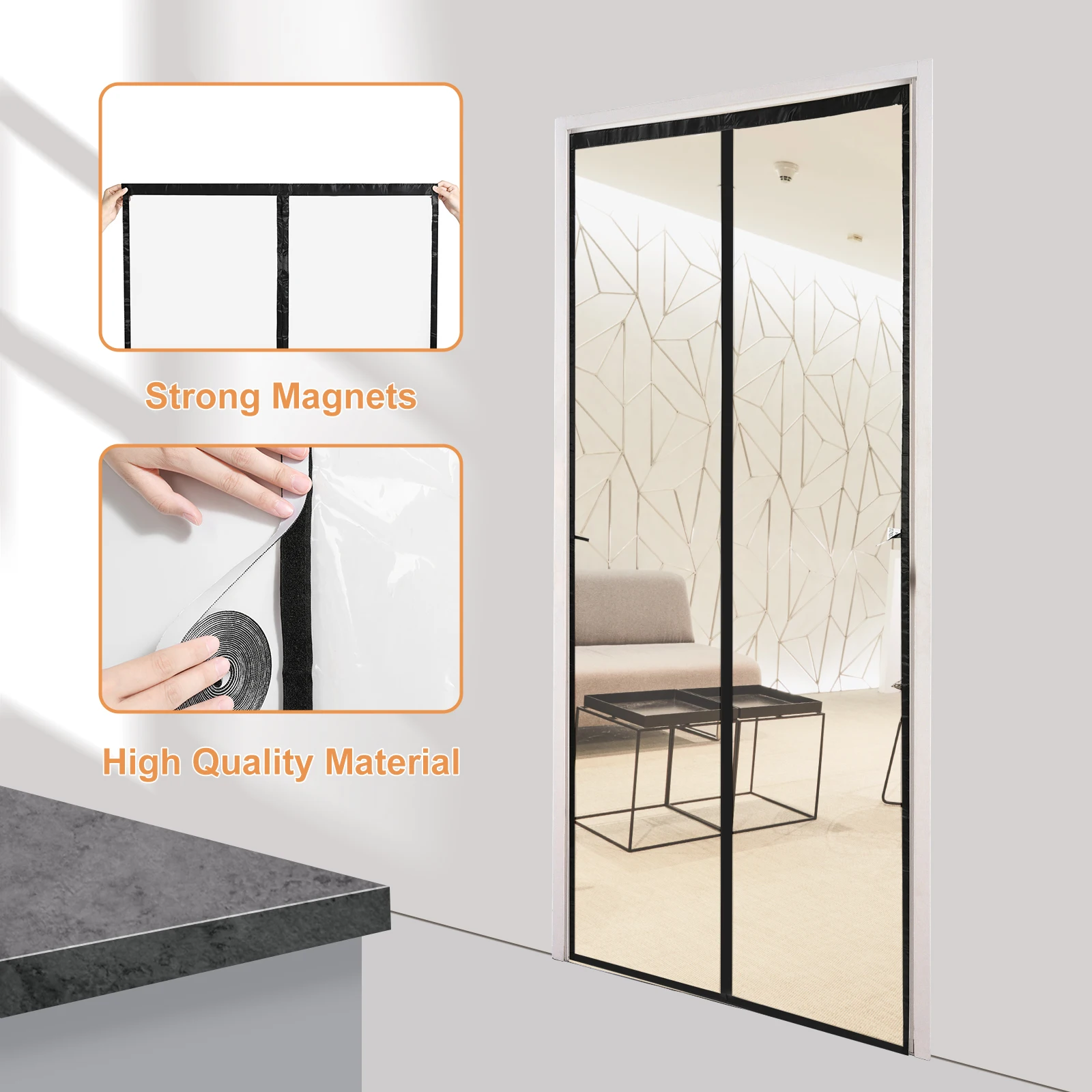 TPU Black Transparent Doorway Curtains Warm Door Screen Non Perforated Air Conditioning Door Film Magnetic Automatic Closing