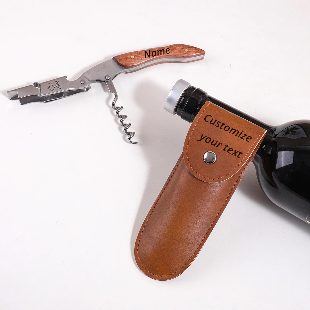 Wooden Handle Custom Text Wine Opener Customized Name Corkscrew Foil Cutter Engraving Gift Personalized Name Beer Bottle Opener