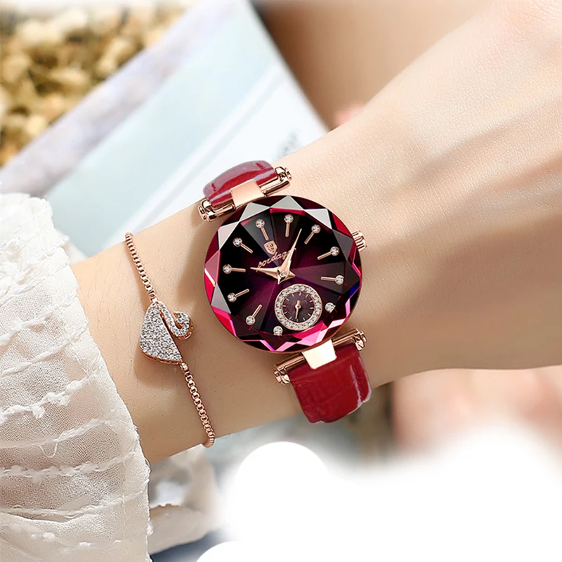 POEDAGAR orologi da donna Fashion Diamond Dial orologio al quarzo in pelle Top Brand Luxury Waterproof Ladies orologio da polso regalo fidanzata