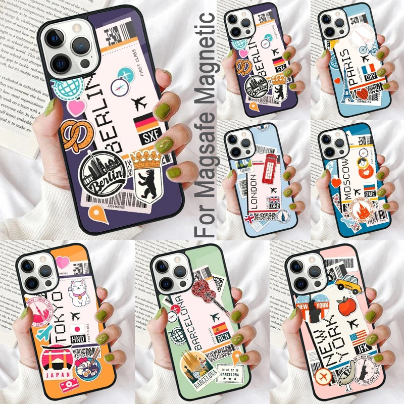 Travel Boarding Pass Tokyo Magnetic Soft Phone Case for iPhone 16 Promax 15 Pro 13 14 Plus 11 12 Mini MagSafe Coque