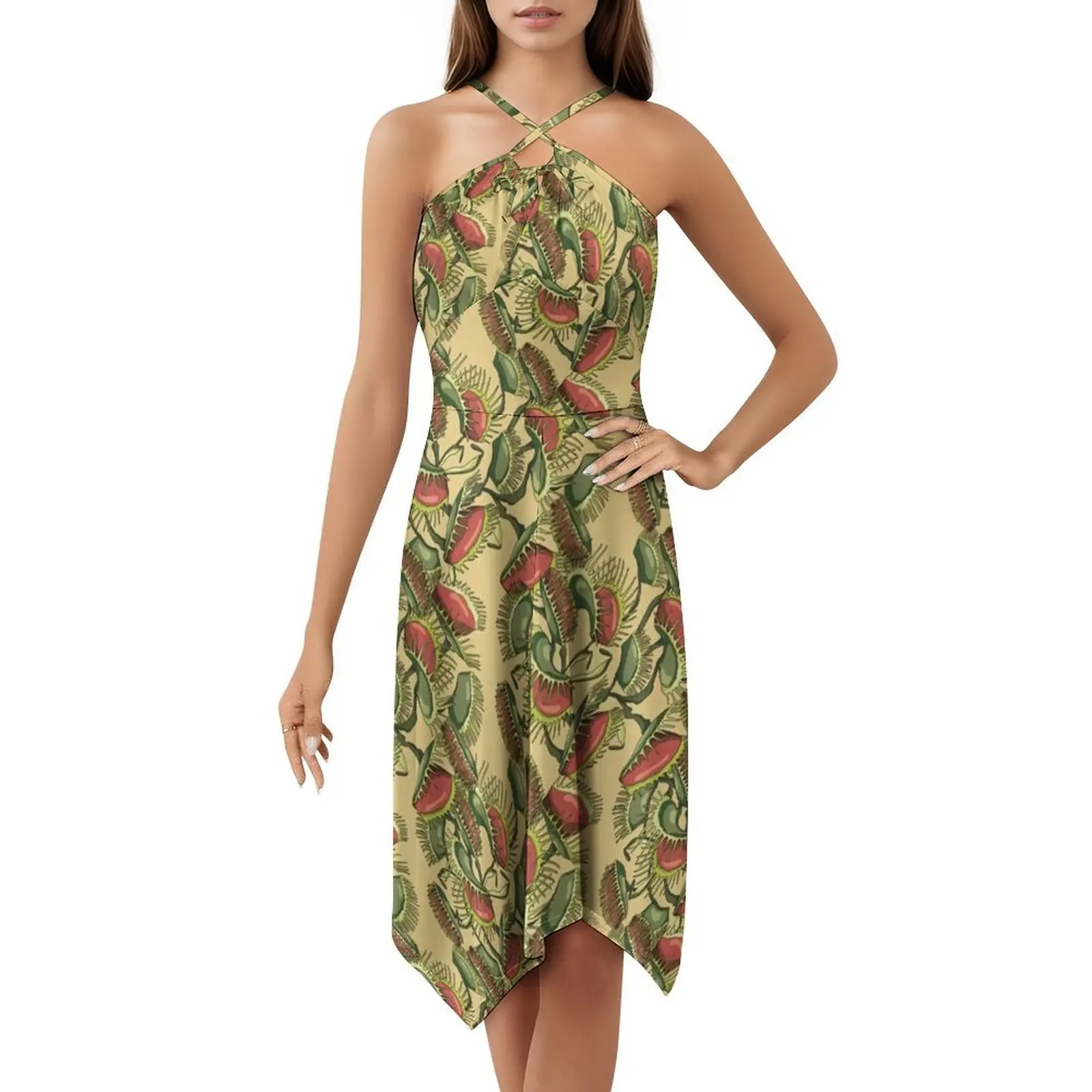 نباتات إبريق آكل اللحوم نمط استوائي-فينوس يطير فستان على الطراز الكوري للنساء فستان كاجوال أنيق للحفلات أو الارتداء اليومي #5