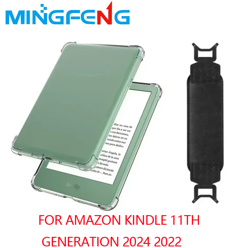 

2-в-1 для Amazon Kindle 11-го поколения 2024 2022, прозрачный противоударный чехол из ТПУ + защитный ремешок на руку (черный)