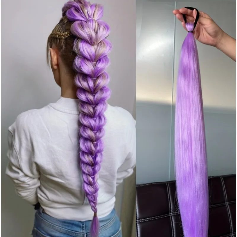 Kpop Synthetic Colorful Ponytail Extension Long Straight DIY Braided Pony Tail Hairpiece with Rubber Band Women Hair Accessories