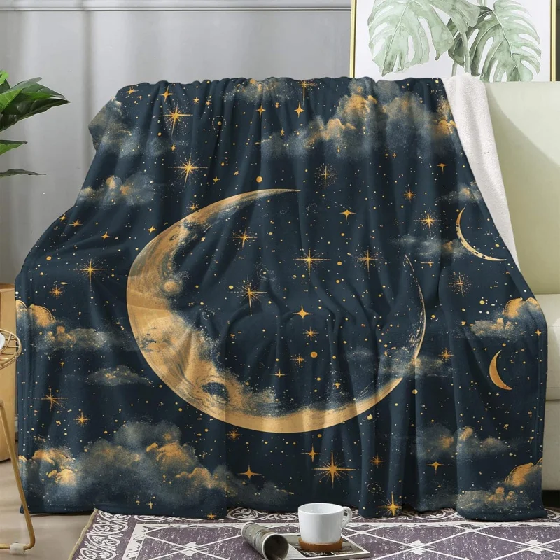 

The soft 50 "x60" flannel material of the Moon and Stars blanket is suitable for indoor camping on sofas