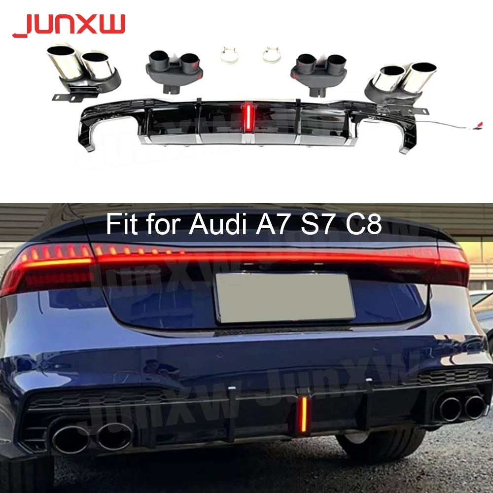 ABS With Light Rear Bumper Lip Diffuser Exhaust Tips Body Kits for Audi A7 Sline S7 C8 2019-2023 Car Accessories