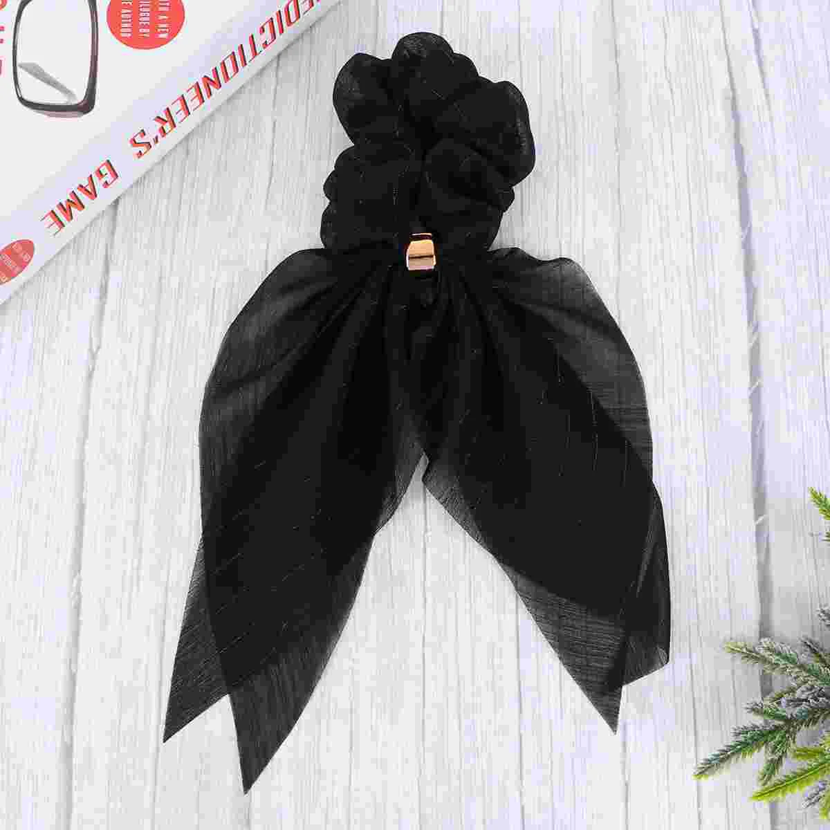 

Elastic Hair Knot Double-Layer Bowknot Long Cloth Hair Band with Buckle Ponytail Holders Hair Ropes for Lady (Black)