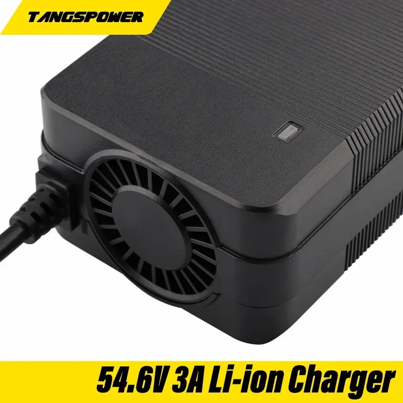 54.6V 3A Li-ion Battery Charger For 13S 48V Lithium Battery Pack Charger 4-Pin XLR Connector With Cooling Fan