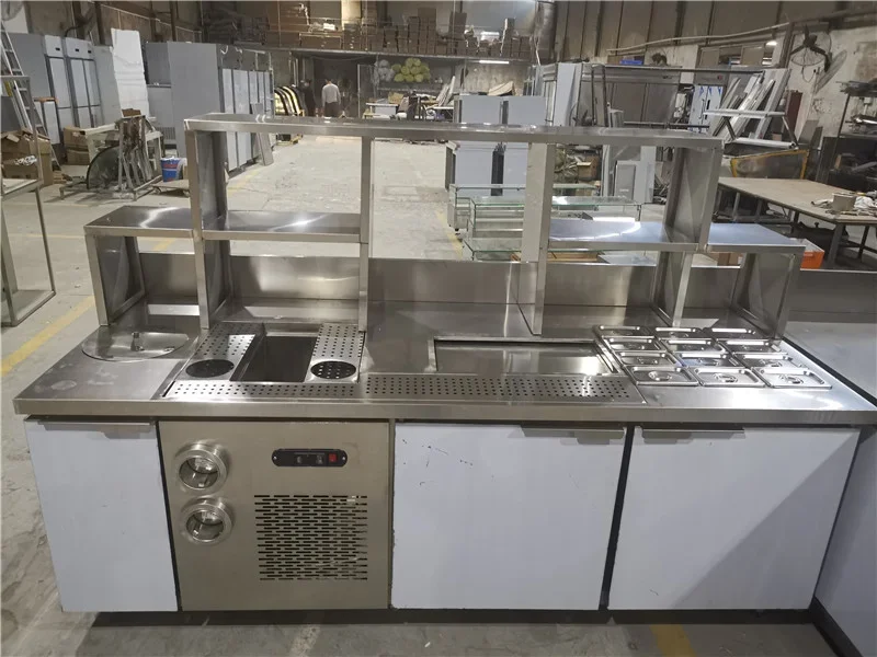 

Для индивидуального оборудования для пузырькового чая, барная стойка из нержавеющей стали, счетчик пузырькового чая с охладителем и морозильной камерой