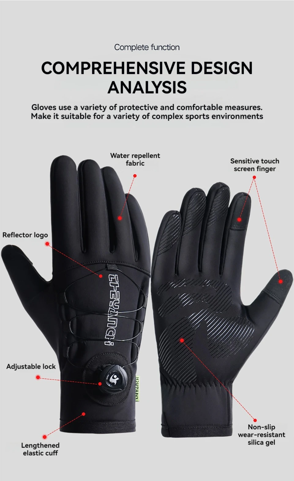 GTUBIKE Winter-warme Handschuhe für Männer und Frauen, verlängerte, verdickte, wind- und wasserdichte Sport-Touchscreen-Ski-Fahrradhandschuhe – Detail 3