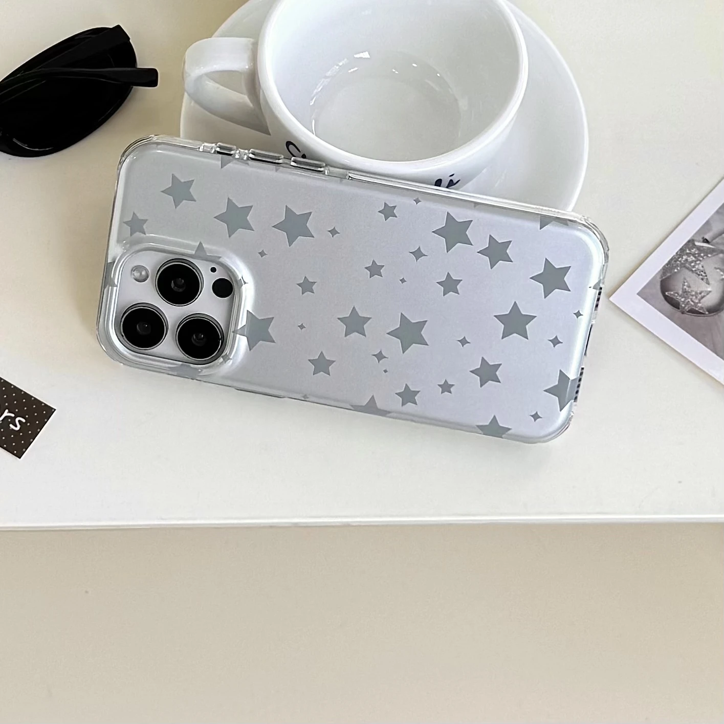 Koreanische INS Galvanisierte Silber Vollbild Sterne Muster Telefon Fall für iPhone 16 15 14 13 Pro Max Zurück Telefon Abdeckung Capa