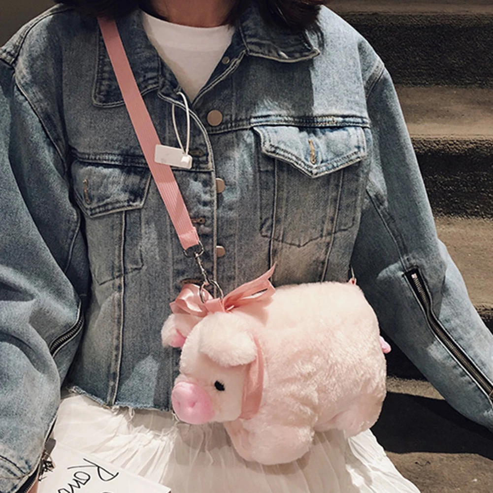 Pink Piglet Plush Bag Korean Version Large Capacity Lady Shoulder Bag Cartoon Ins Cute Doll Messenger Bag Handbags Crossbody