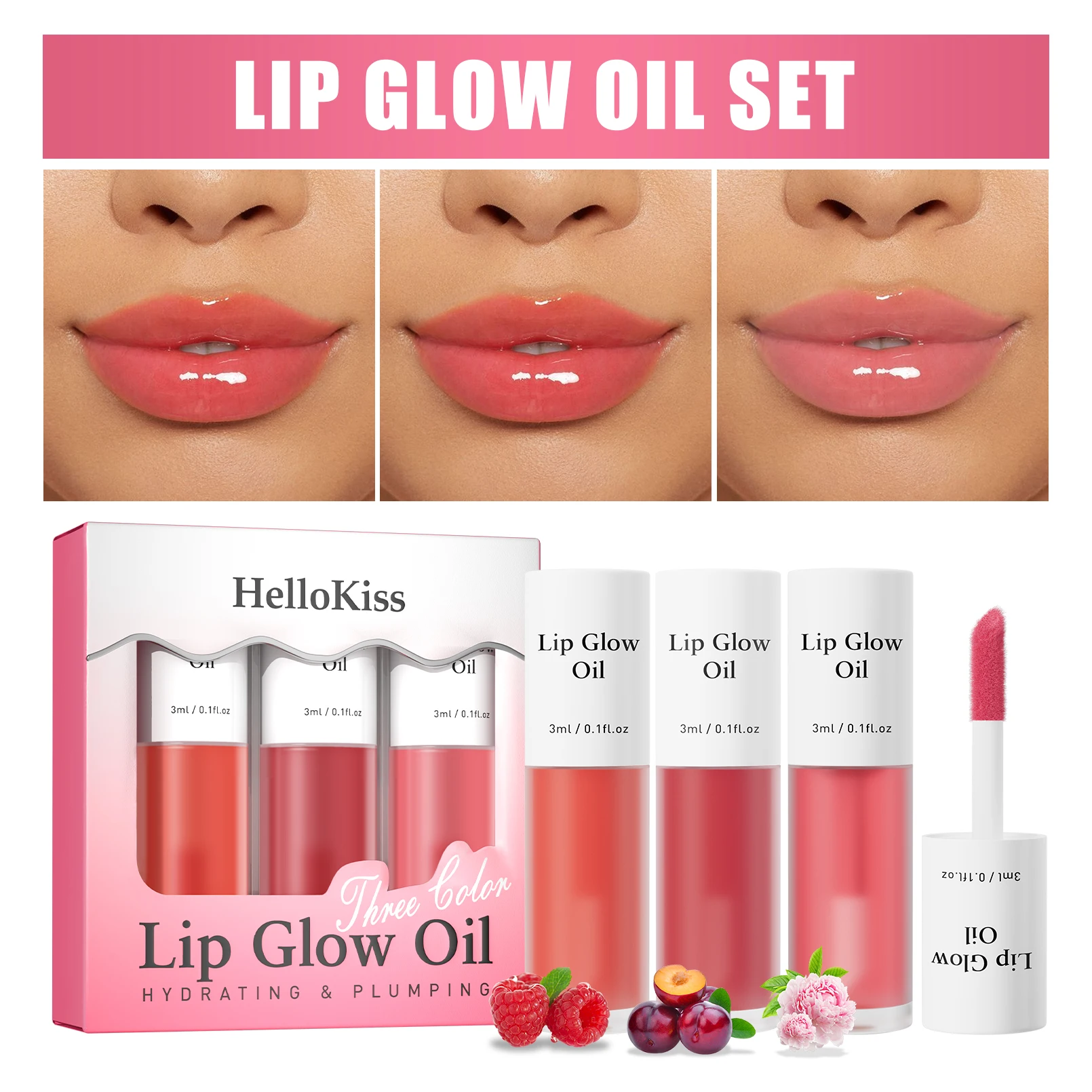 3色の保湿グリッターリップグレイズ - 魅惑的なピンクのリップグロス、女の子へのギフトに最適なリキッドリップスティック