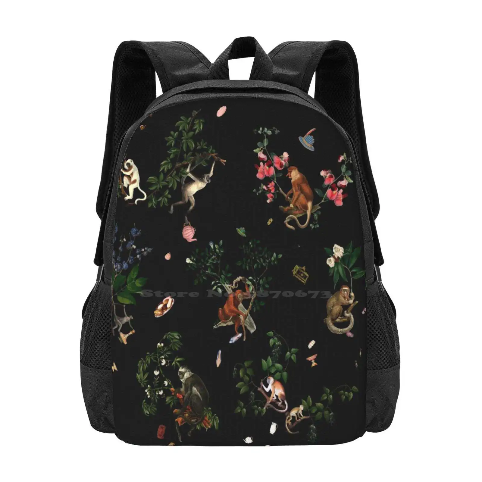 

Monkey World Hot Sale Schoolbag Backpack Fashion Bags Monkey Vintage Botanical Animals Tropical Exotic Jungle Plants