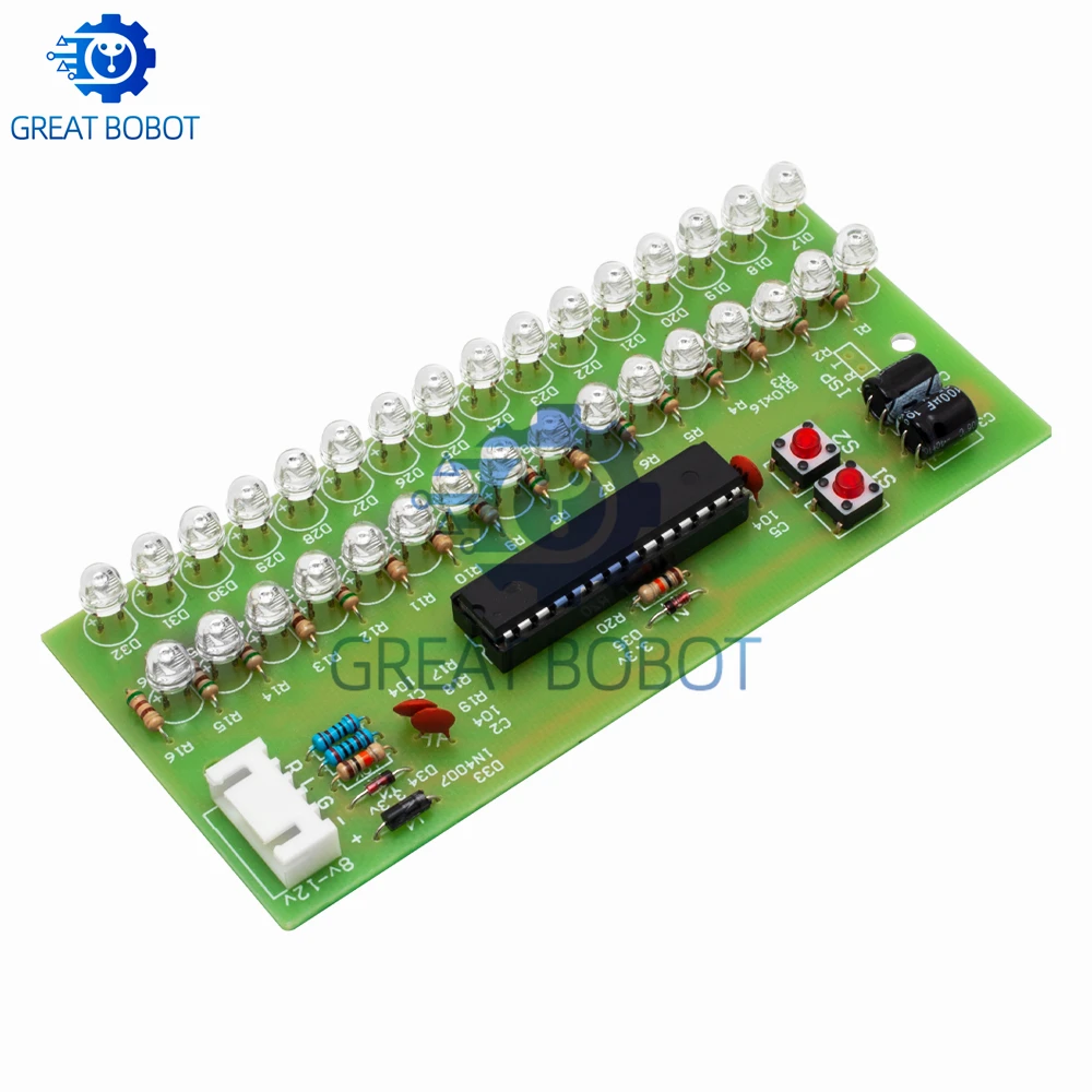 Dwukanałowy miernik VU sterowany MCU z 16 diodami LED: zielony wskaźnik poziomu audio (regulowane wzory, 8-12 V DC, kompatybilny z wzmacniaczem) — zdjęcie produktu 4