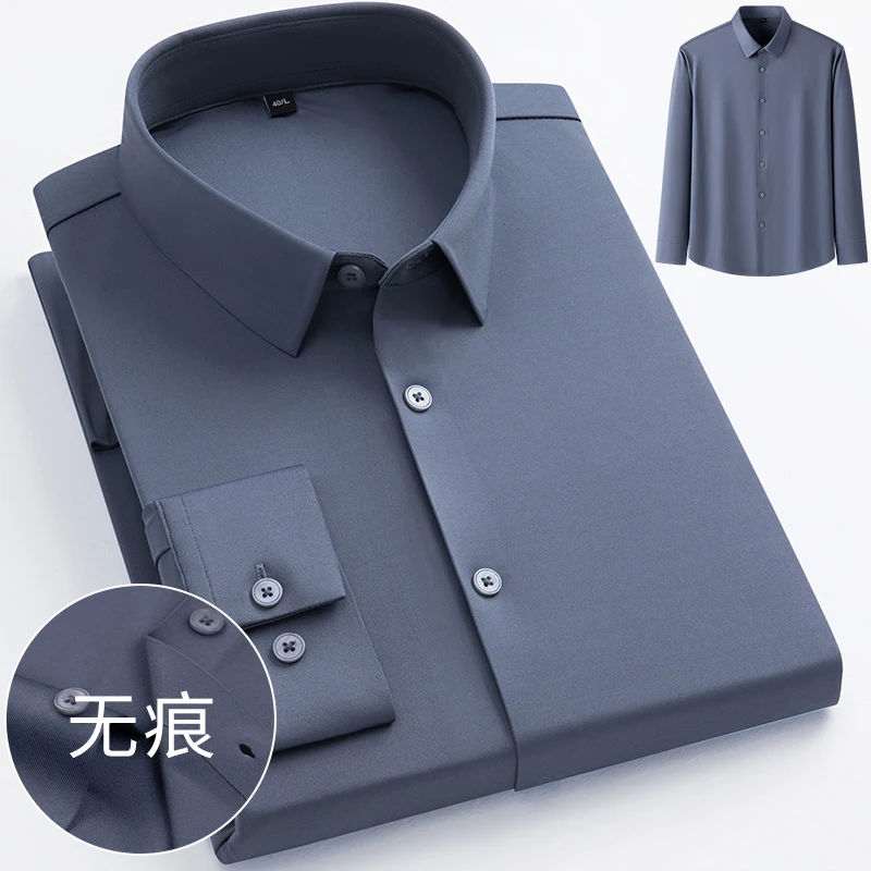 

High Stretch Anti-Wrinkle Men's Shirts Long Sleeve Dress Shirts High Quality Men Slim Fit Social Business Blouse White Shirt 4XL