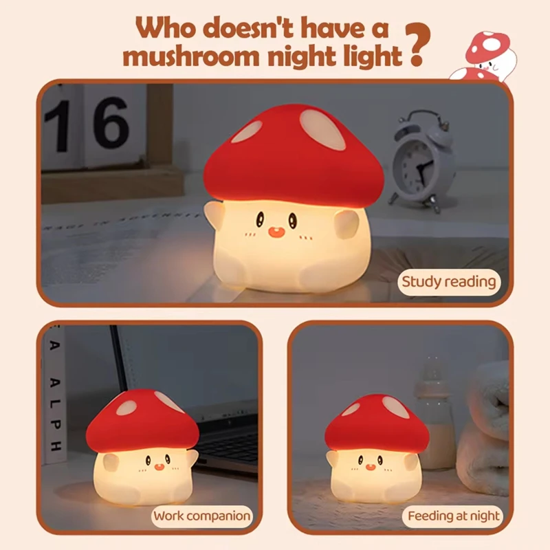 GTBL Mushroom LED Silicone Night Light Soft Sleeping Nursery Night Light Dimmable Rechargeable Lamp Room Decor image 5