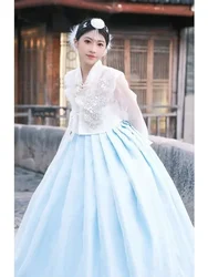 Hanbok Folk Top Skirt Sets Female New Korean Traditional Clothing Fairy Dress Women Stage Performance Fluffy Costume Multicolor