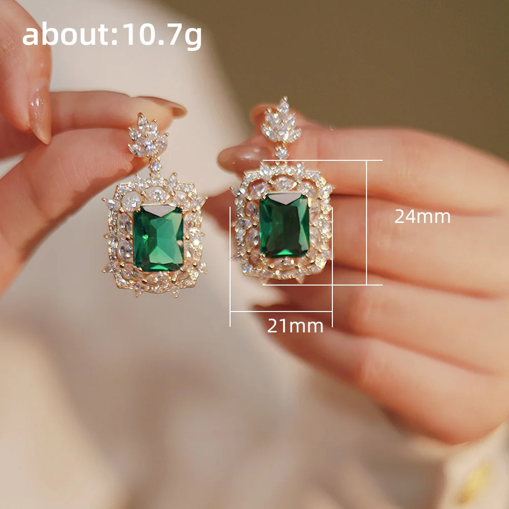 Huitan Temperament Green Cubic Zirconia Dangle Earrings for Women Luxury Wedding Party Female Earrings Korean Fashion Jewelry