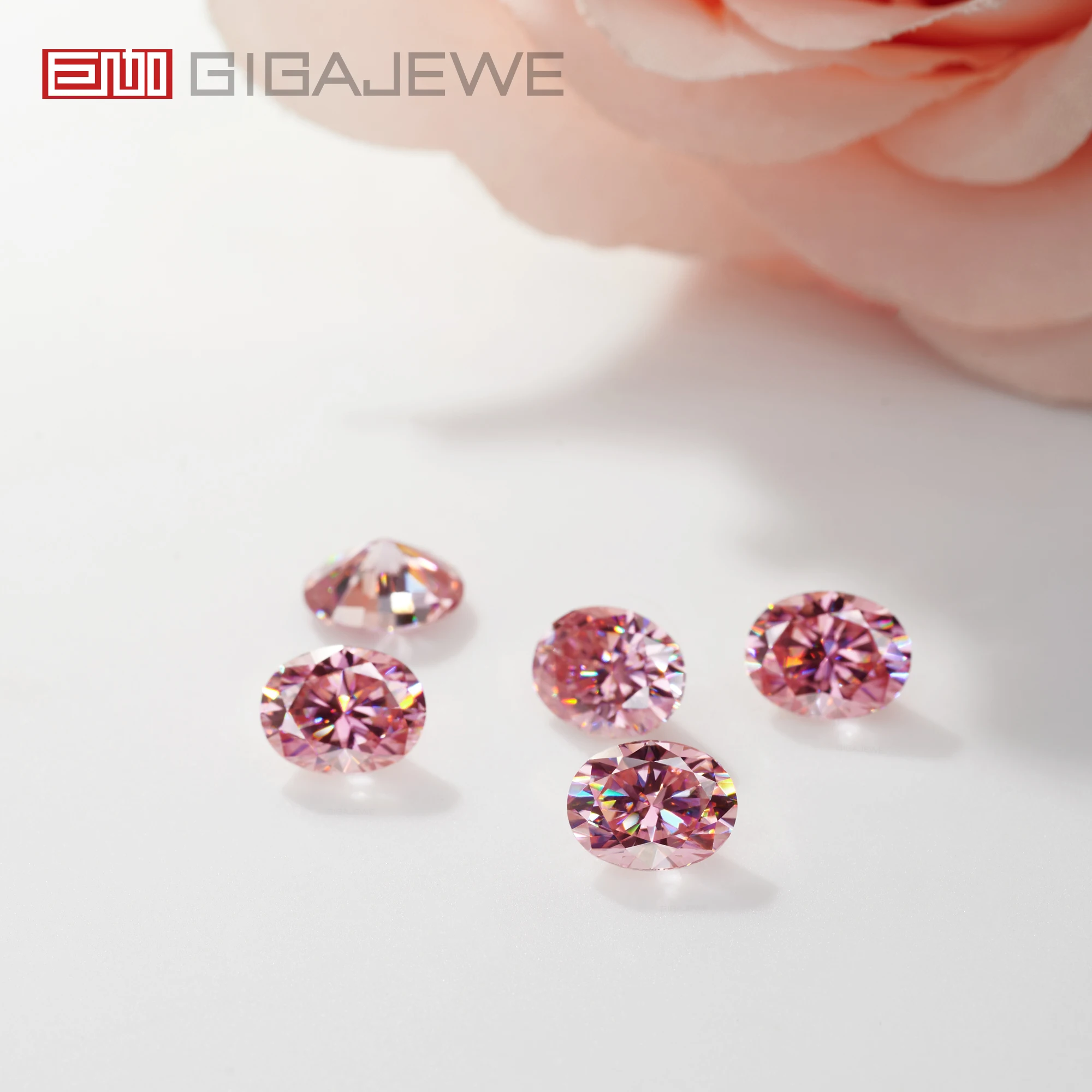 GIGAJEWE Moissanite Sakura Pink Color Oval Cut FL-VVS1 PFL-remium Gems Loose Diamond Test Passed Gemstone For Jewelry Making