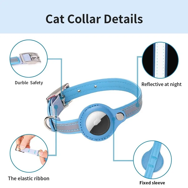 Leather Pet Adjustable Collars For Apple Airtag Location Tracker Dog Cat Anti-lost Reflective Protection Case For Airtags Collar