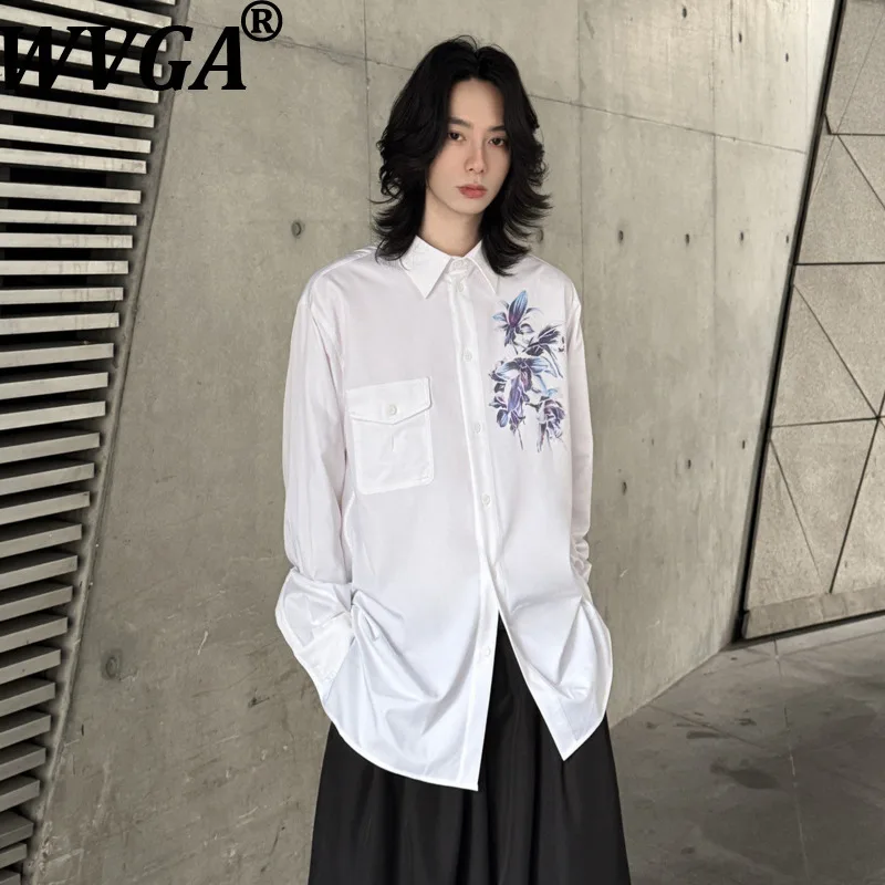 

WVGA Men's Spring New Stylish Artistic Floral Printed Design Trendy Long Sleeve Shirt High-End Niche Chic Casual Tops Ins W21858