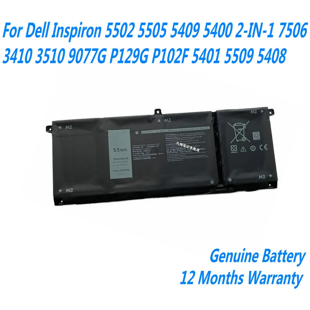 

NEW H5CKD Laptop Battery For Dell Inspiron 5502 5505 5409 5400 2-IN-1 7506 3410 3510 9077G P129G P102F 5401 5509 5408 53WH