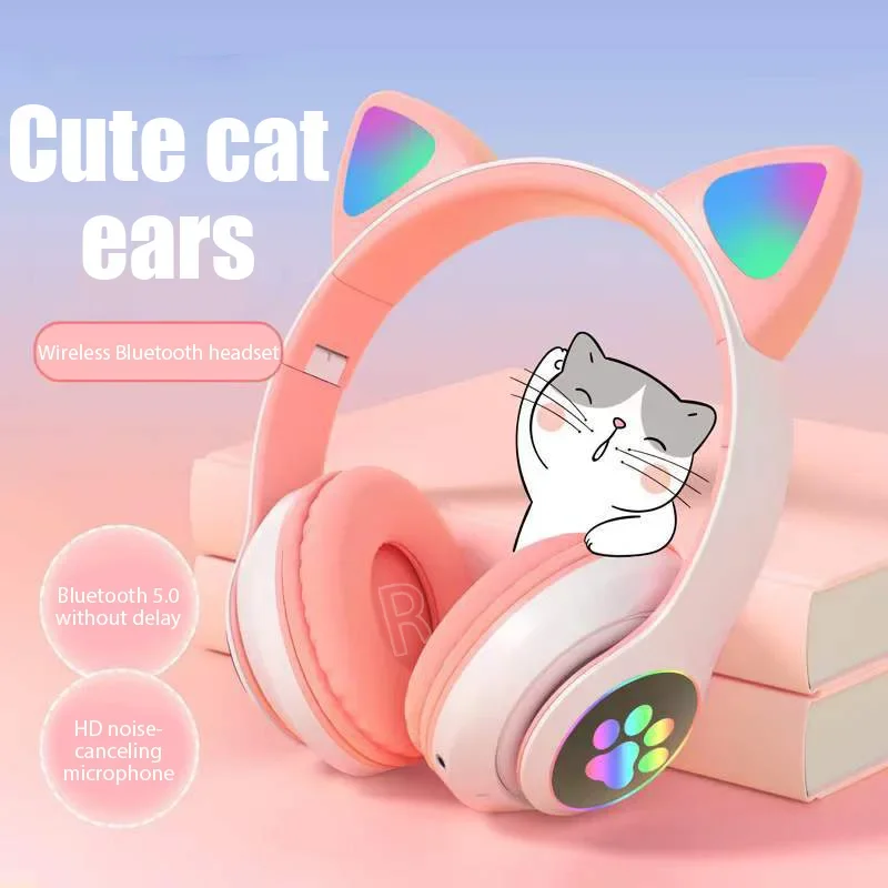 Cute Cat Ears Bluetooth Earphones JST-28 Wireless Headphones Stereo Music Earbuds Bluetooth 5.0 Sports Gaming Headset with Mic