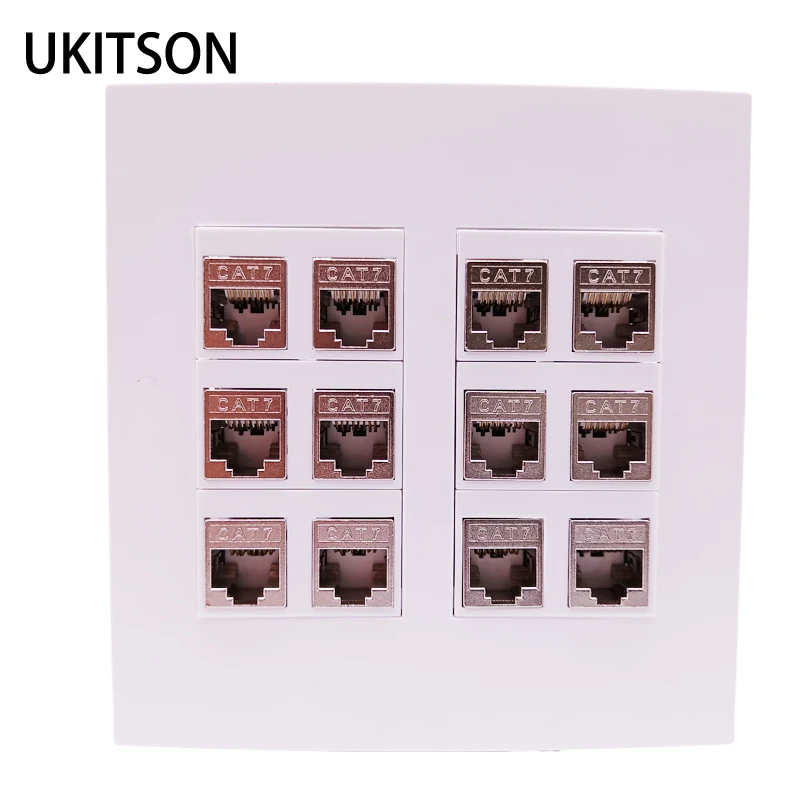 

12 Ports Shield CAT7 RJ45 LAN Wall Panel Faceplate Ethernet Shielded CAT.7 Keystone Jack Socket For 10GB Internet Plug