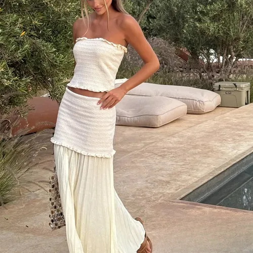 KONDALA-traje Sexy y elegante para mujer, Top sin mangas de tubo liso hasta el tobillo, falda empalmada, moda 2025, conjuntos de vacaciones para primavera y otoño