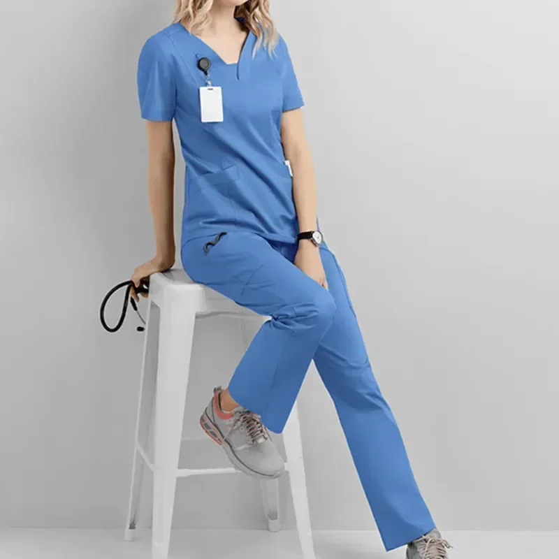 Clothes Workwear 2023 Drawstring Pants V-neck Doctor Medical Hospital Nursing Scrubs Surgery Work 's Women Suits Uniform Set Top