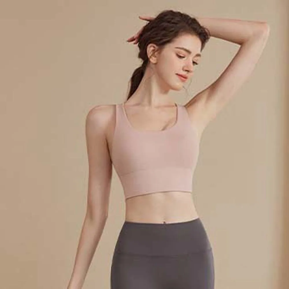 

Solid Color Skin Pink Sports Bra Breathable Anti-shake Design Fitness Back-breasted Vest Moisture-Wicking Adjustable