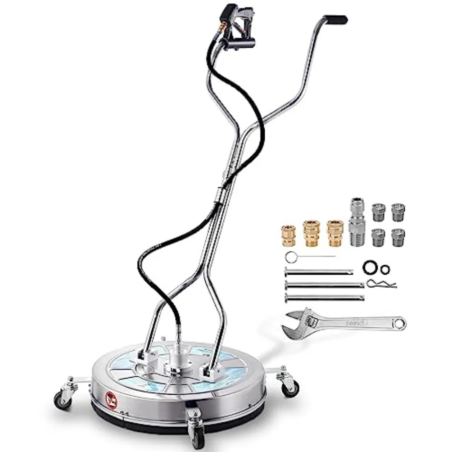 

24" Pressure Washer Surface Cleaner Attachment with Dual Handles Stainless Steel Driveway Cleaner for Power Washer w