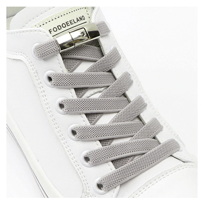 1 Pair Elastic Shoelaces Press Metal Lock Flat Shoe Laces Wi