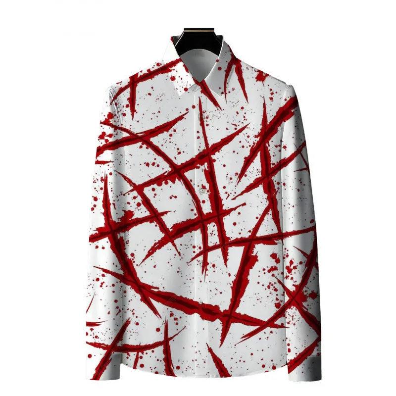 

Scary Bloody Halloween 3D Pattern Print 2024 Autumn Men's Long Sleeve Shirt Party Street Lapel Street Casual Hawaiian Shirt Men