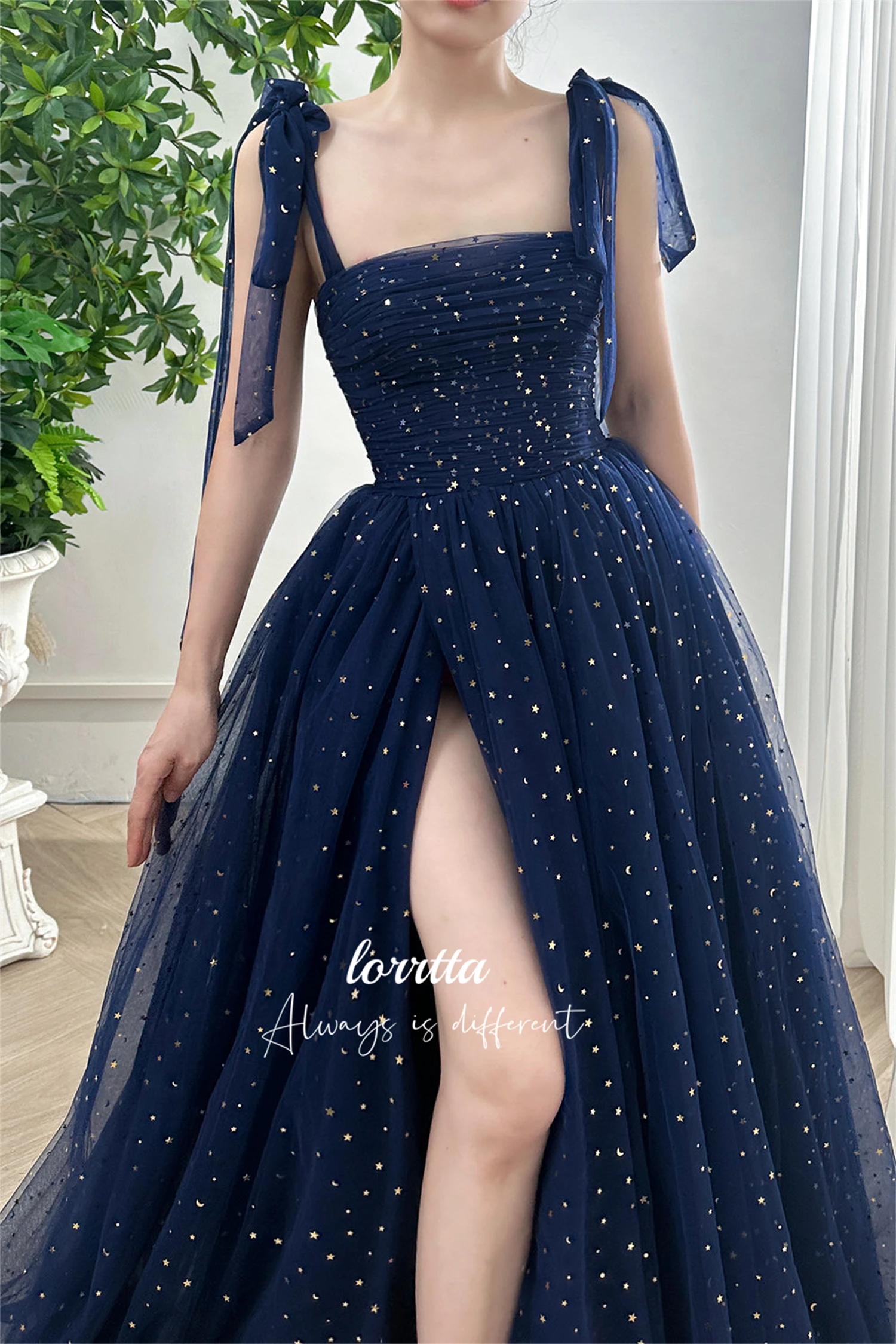 Lorrtta Star Glitter Fabric Party Dress Ball Gown Graduation Navy Blue Evening Dresses Luxury 2024 Wedding Prom Customized