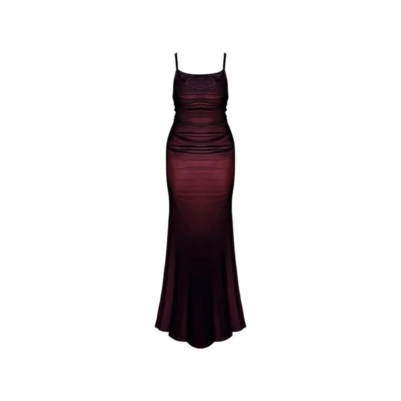 Deeptown Sexy Luxury Woman Evening Dress Red Mesh Gothic Elegant Party Bodycon Dresses Maxi Dress Chic Female Night Club Outfits