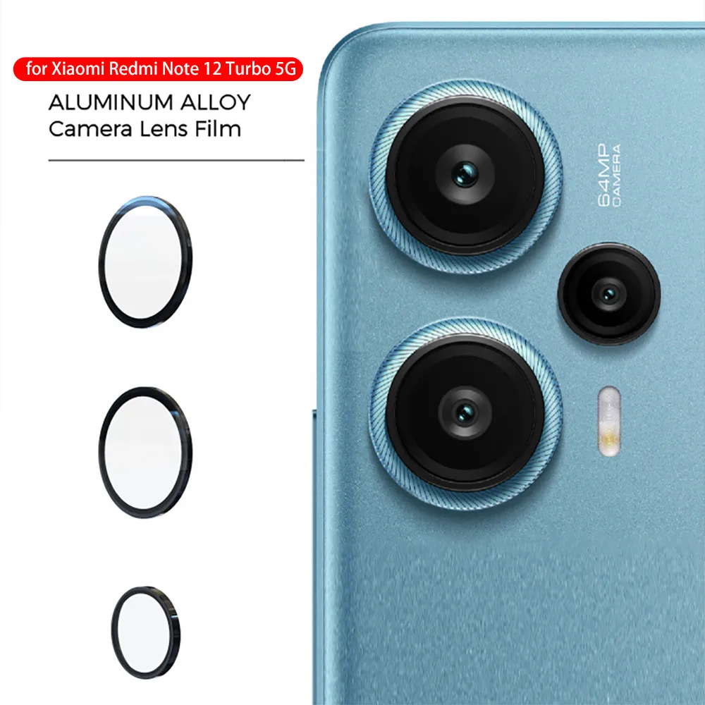 Anel da câmera traseira de liga de alumínio 3D Protetor de lente traseiro, Bumper Cover Case, Redmi Note 12 Turbo 5G, Redmi Note 12 Pro Plus, 12 Pro