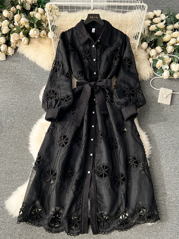 Women Black Goth A-line Evening Dress Vintage Long Sleeve Luxury Long Dresses Y2k Hollow Out One Piece Frocks 2000s Emo Clothes